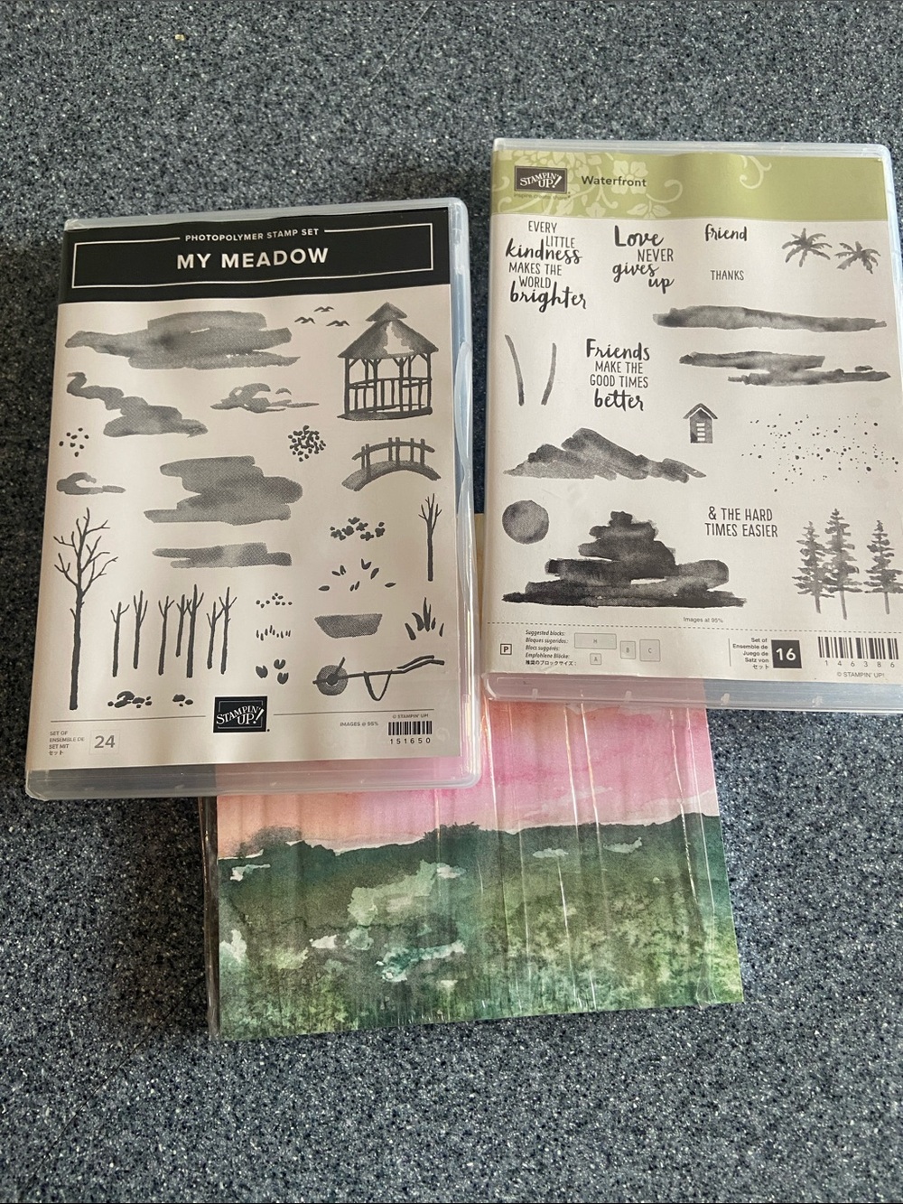 Stampin’ up! Acrylic stamp sets with 6x6 designer paper